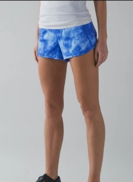 Lululemon Speed Up Run Times Tidal Trip Pipe Dream Blue Tie Dye 4" Inseam Sz 8