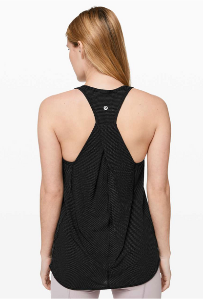 Lululemon Essential Tank Top Pleated Black Silver Striped Special Edition Sz 8