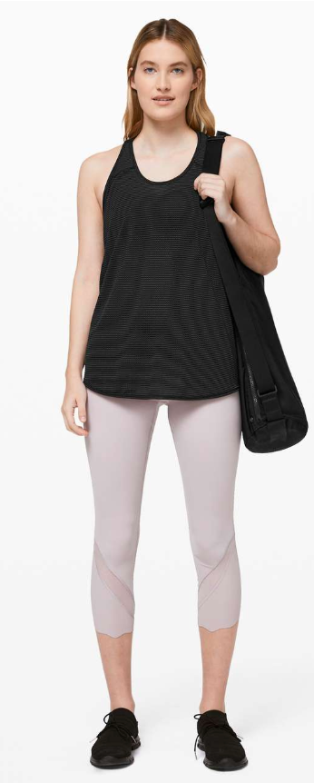Lululemon Essential Tank Top Pleated Black Silver Striped Special Edition Sz 8