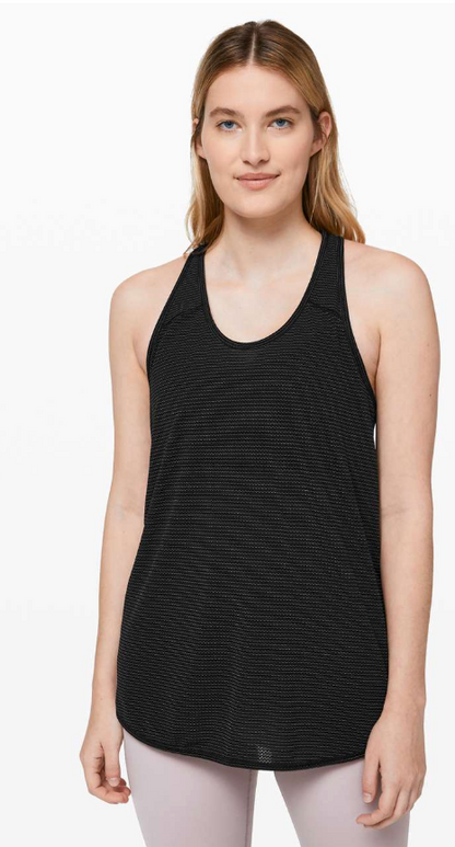 Lululemon Essential Tank Top Pleated Black Silver Striped Special Edition Sz 8