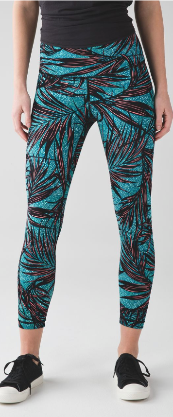 Lululemon High Times Pant HR Leggings 7/8 24" Inseam Palm Lace Tofino Teal Tropical Print Sz 2