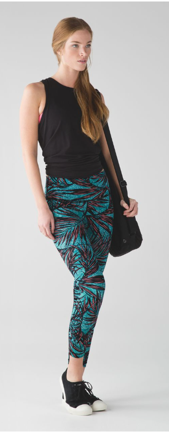 Lululemon High Times Pant HR Leggings 7/8 24" Inseam Palm Lace Tofino Teal Tropical Print Sz 2