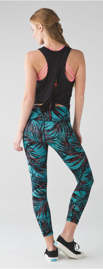 Lululemon High Times Pant HR Leggings 7/8 24" Inseam Palm Lace Tofino Teal Tropical Print Sz 2