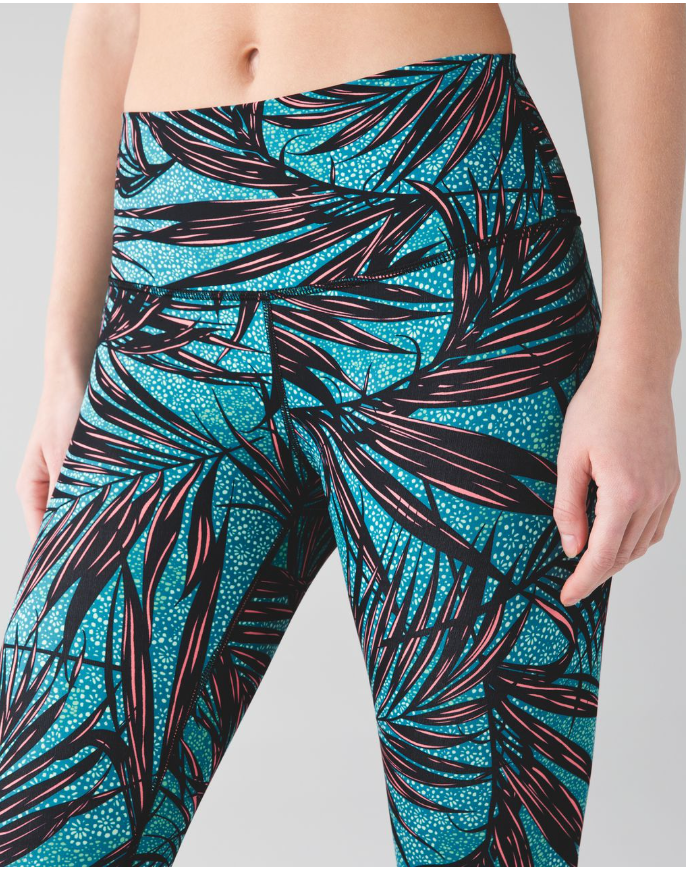 Lululemon High Times Pant HR Leggings 7/8 24" Inseam Palm Lace Tofino Teal Tropical Print Sz 2