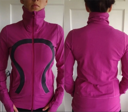 Lululemon In Stride Jacket Full Zip Mock Neck Pockets No Hood Fuchsia Graphite Grey Sz 6