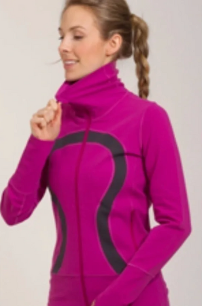 Lululemon In Stride Jacket Full Zip Mock Neck Pockets No Hood Fuchsia Graphite Grey Sz 6