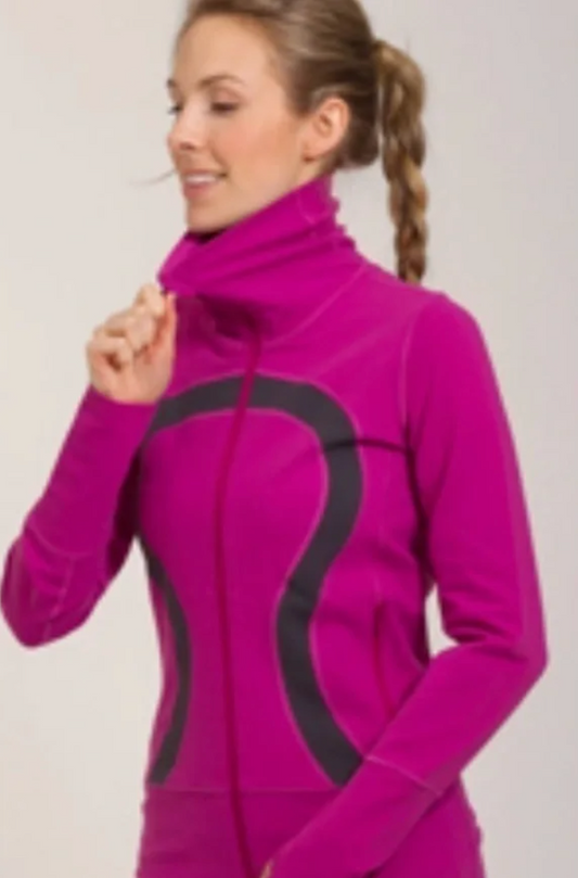 Lululemon In Stride Jacket Full Zip Mock Neck Pockets No Hood Fuchsia Graphite Grey Sz 6