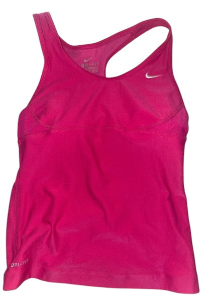 NIKE Women's DRI-FIT Athletic FITNESS Training Shelf Bra Tank Fusha Pink Sz M