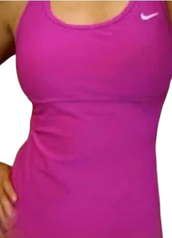 NIKE Women's DRI-FIT Athletic FITNESS Training Shelf Bra Tank Fusha Pink Sz M