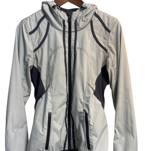 Lululemon RARE Down Time Jacket White and Grey Micro Stripe Charcoal Mesh Liner Sz 4