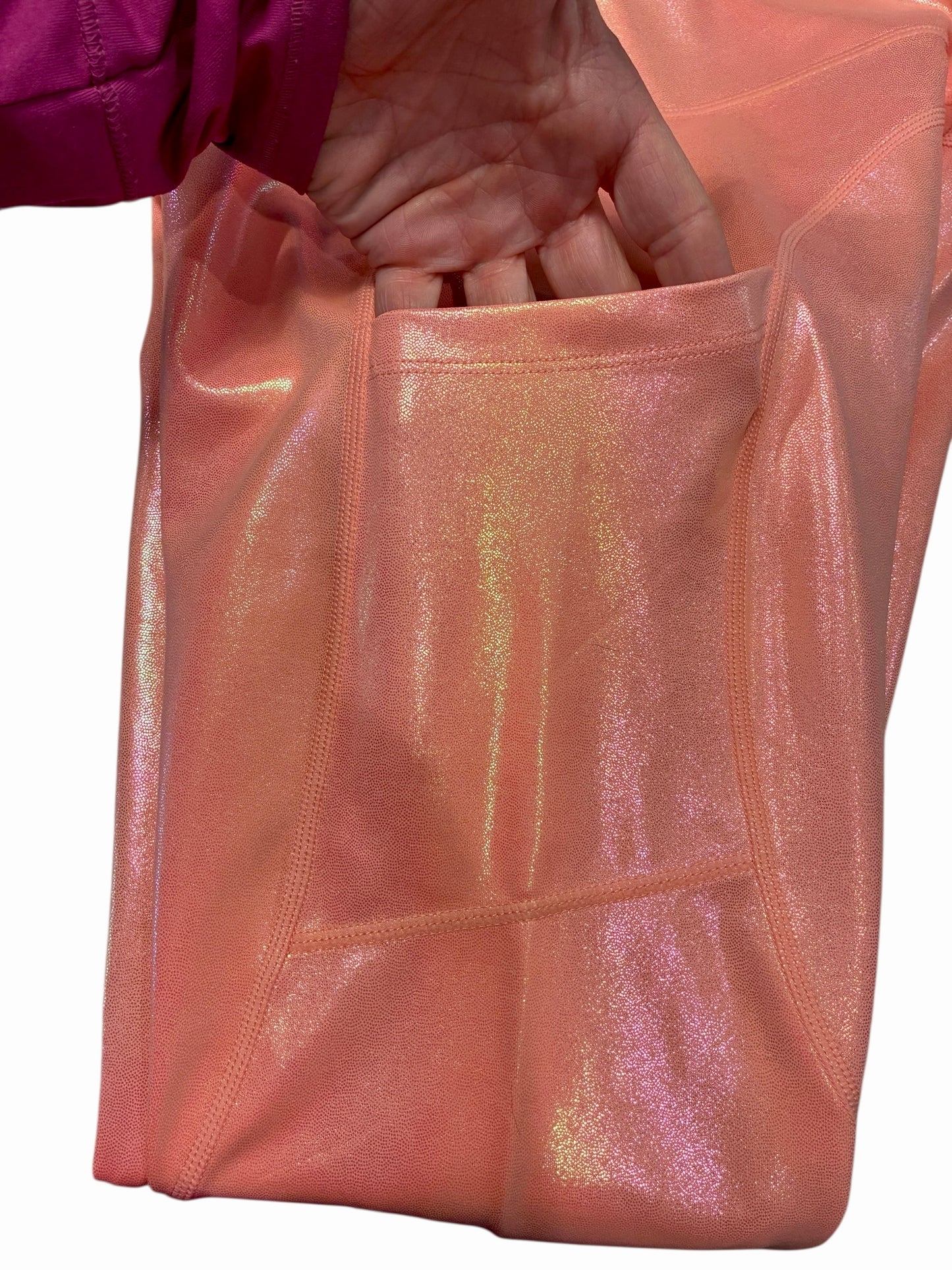 ZZ Curves N Combat Boots Leggings Spring Peaches Glitter Foil 25" Inseam Sz M