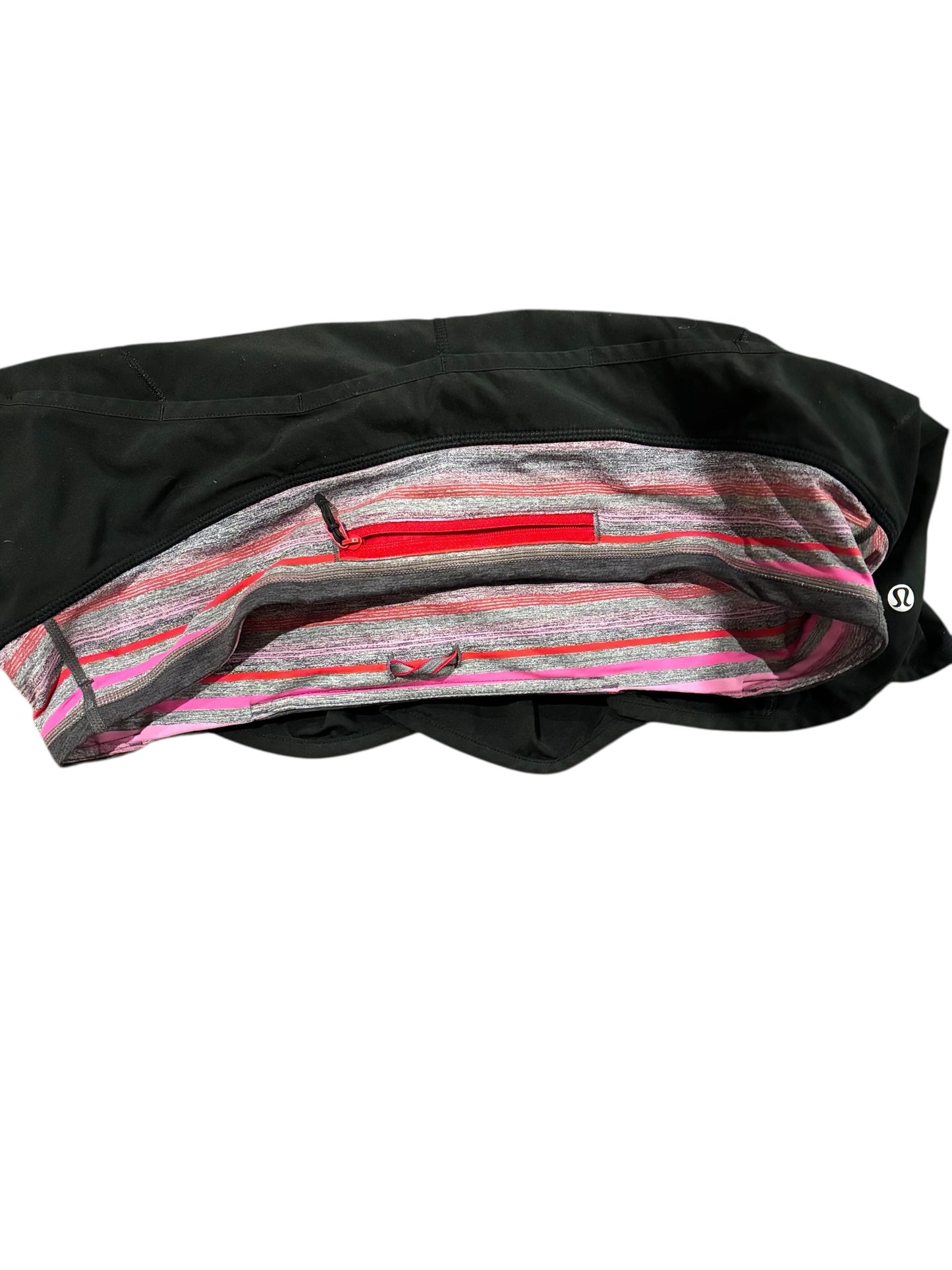 Lululemon Groovy Run Short 4.5" Inseam Black Heathered Grey Red Pink Stripe Waistband Sz 10