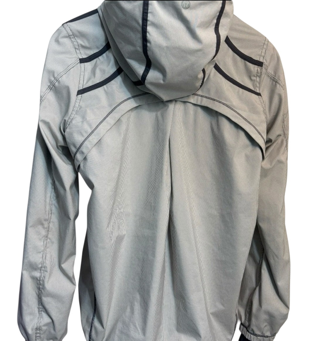 Lululemon RARE Down Time Jacket White and Grey Micro Stripe Charcoal Mesh Liner Sz 4