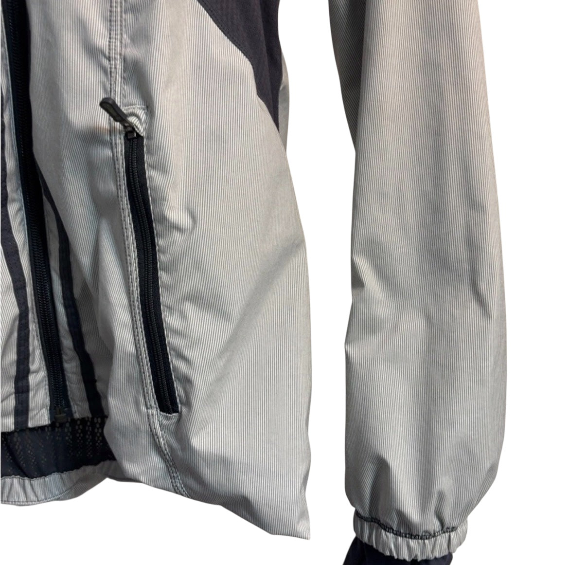 Lululemon RARE Down Time Jacket White and Grey Micro Stripe Charcoal Mesh Liner Sz 4