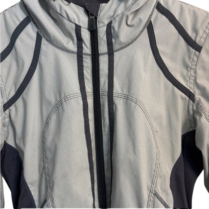 Lululemon RARE Down Time Jacket White and Grey Micro Stripe Charcoal Mesh Liner Sz 4
